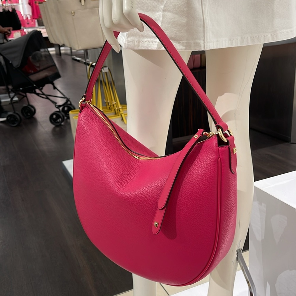 Michael Kors Dover Large Leather Top Zip Half Moon Shoulder Bag in Electric Pink - Picture 13 of 16